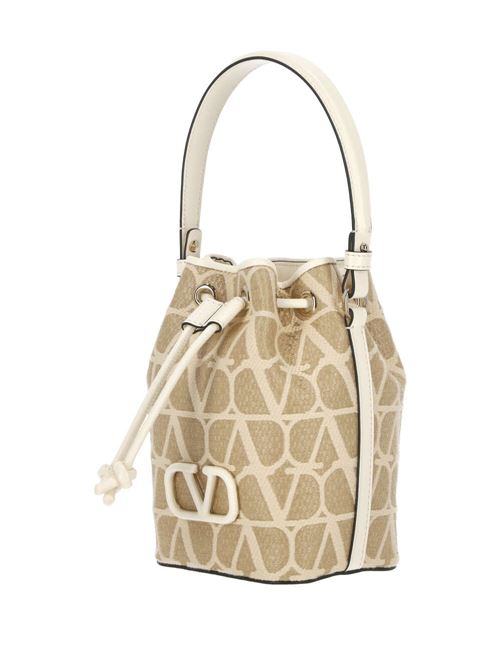 Borsa secchiello in rafia bianco avorio/beige/pelle Valentino Garavani | 4W2P0Z44QDHYT3